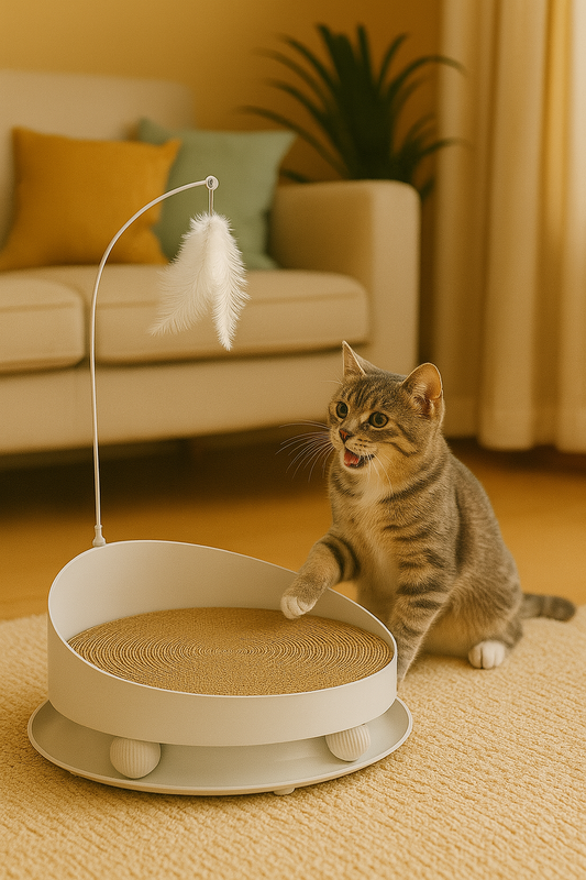 🐱 RASCADOR REDONDO 3 EN 1 - Queda bien en tu sala… y tu michi lo ama.